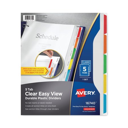 AVERY DENNISON Clear Easy View Plastic Dividers, Pk5 16740